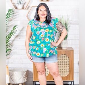 Savanna Jane Vibrant Floral Blue Blouse